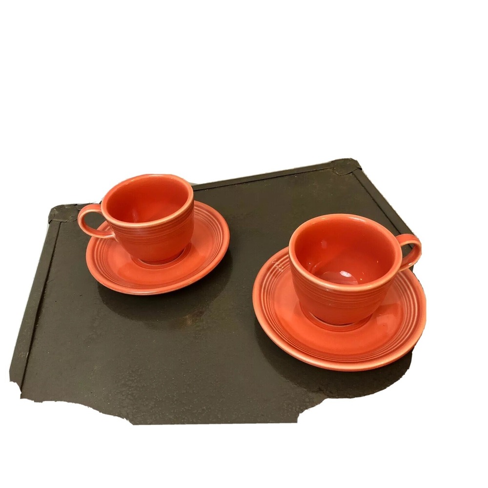 Fiestaware Homer Laughlin 4 pc Set Poppy Orange Coffee Tea Cups Saucers Retro